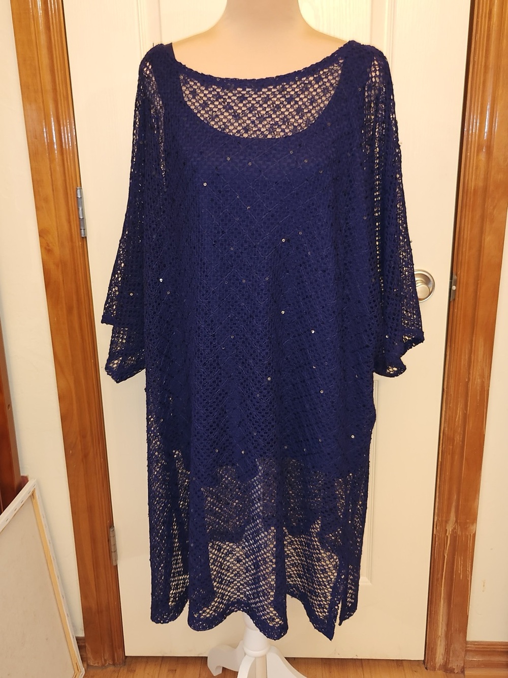 Catherines Purple Crochet Sequin Tunic Top with Matching Tank/Cami 26/28W